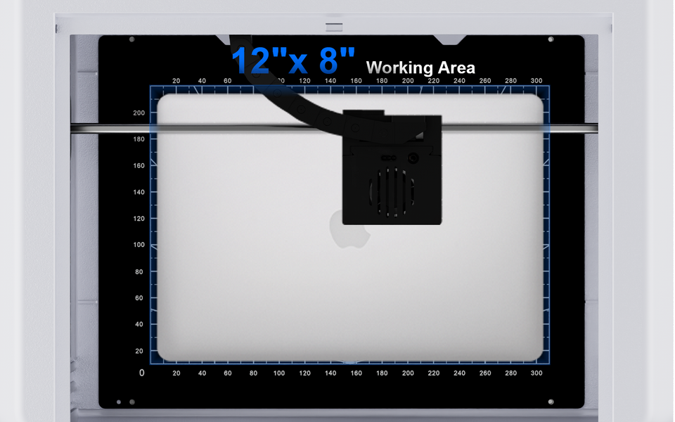 Ce produit offre une zone de travail de 12'' x 8'', adaptée aux besoins de production personnalisée et en petites séries. Vous pouvez créer des produits personnalisés à forte valeur ajoutée ou fabriquer des articles sur mesure en petites séries, ce qui améliore considérablement l’efficacité et réduit le gaspillage de matériaux. Il augmente globalement votre capacité de production, votre rendement et votre rentabilité.