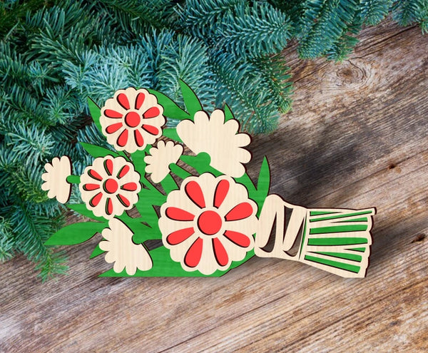 Wooden flower bouquet E0025453 file cdr and dxf free vector download for laser cut